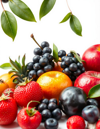 Fruits and berries on a white background. Shallow dof.の写真素材