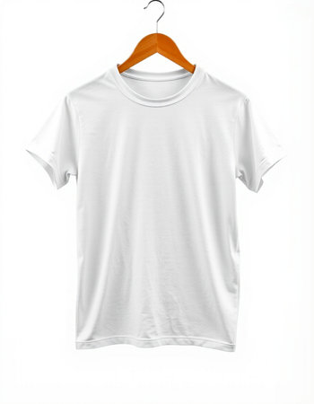 White t-shirt with orange hanger isolated on white background.