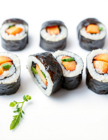 Japanese Cuisine - Sushi Roll with Cucumber, Cream Cheese and Raw Salmon inside. Nori outsideの写真素材