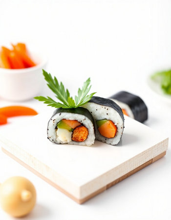 Sushi roll with salmon, cucumber and cream cheese on white backgroundの写真素材
