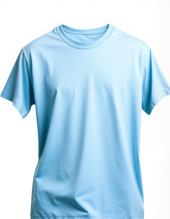 Blue t-shirt isolated on white background. Clipping path included.の写真素材