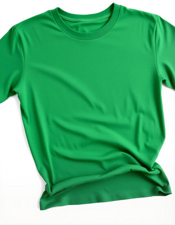 Green t-shirt isolated on white background. Clipping path included.の写真素材