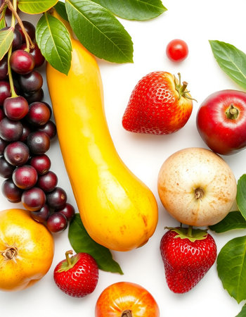 Fruits and vegetables isolated on white background. Healthy food concept.の写真素材