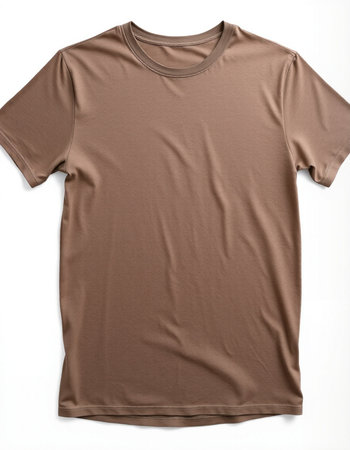 Brown t-shirt isolated on white background. Clipping path included.の写真素材