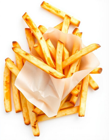 French fries isolated on white background. Close up. Selective focus.
