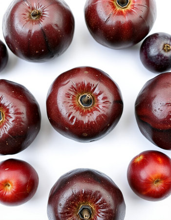 Red apples isolated on white background. Top view. Flat lay pattern.の写真素材