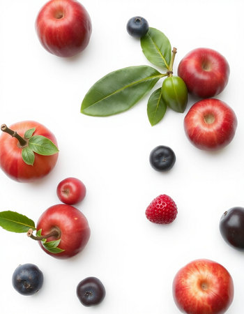Mix of berries isolated on white background. Flat lay, top viewの写真素材
