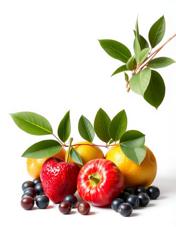 Fruits and berries isolated on a white background. Healthy food.の写真素材