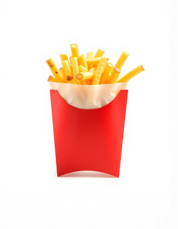 French fries in a red box isolated on white background. 3d illustration