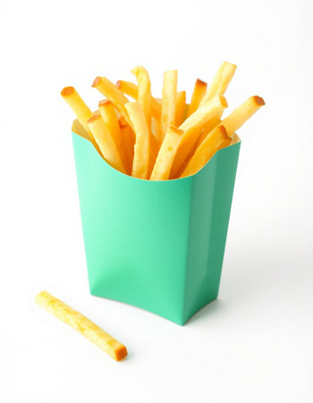 French fries in a green box on a white background. Isolatedの写真素材