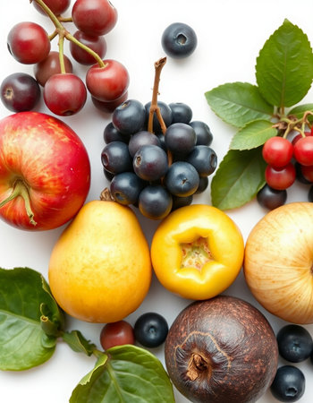 Fresh fruits on a white background. Healthy food concept.