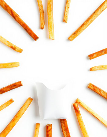 French fries on a white background with copy space. Top view.の写真素材