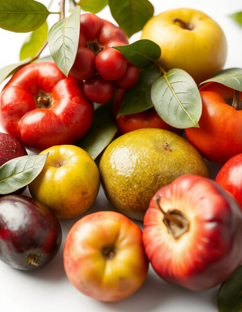 Close up of fresh fruits on white background. Shallow dof.の写真素材