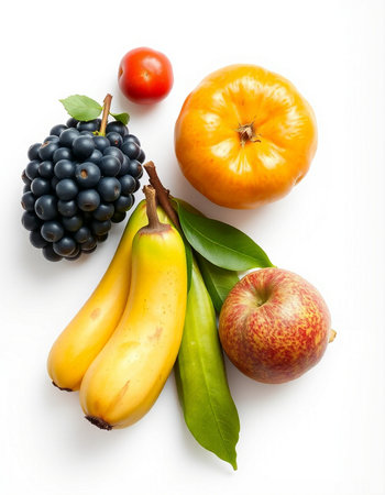 Fruits isolated on white background. Healthy food concept. Top view.の写真素材
