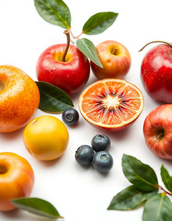 Fruits and berries on a white background. Healthy food concept.の写真素材