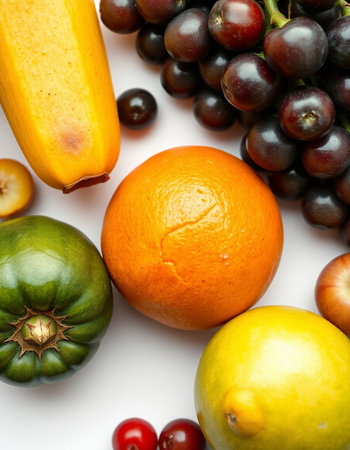Fruits and vegetables on a white background. Close-up.の写真素材