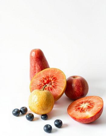Fruits and berries on a white background. Healthy food concept.の写真素材
