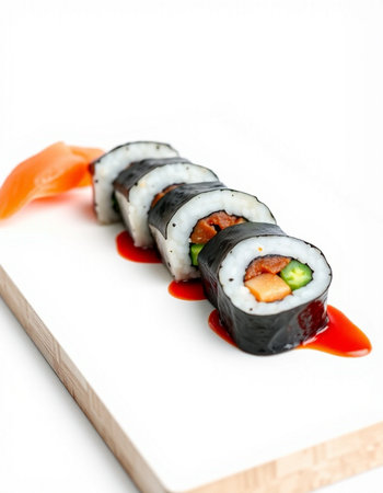Sushi rolls on a white plate. Shallow dof.の写真素材