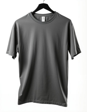Black t-shirt on a hanger isolated on a white backgroundの写真素材