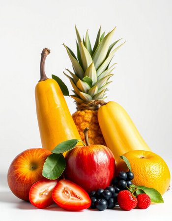 Fruits and vegetables on a white background. Healthy food concept.の写真素材
