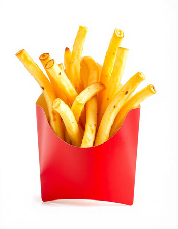 French fries in red box isolated on a white background, clipping path