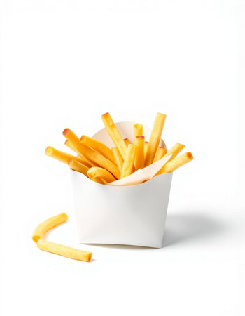 French fries in paper box isolated on white background with clipping path.
