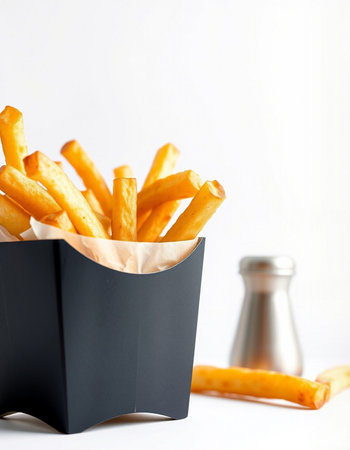 French fries in a paper bag on a white background. Close-up.の写真素材