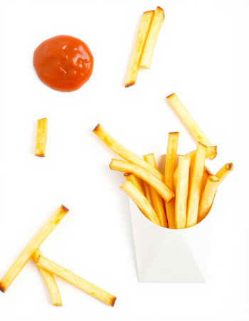 French fries with ketchup and mayonnaise isolated on white background