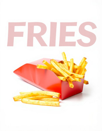 French fries in a red box on a white background with the word french