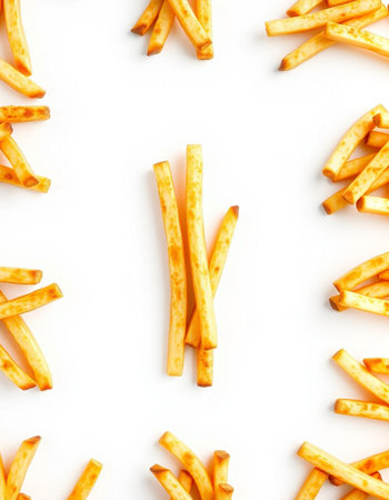 French fries isolated on white background. Top view. Flat lay.の写真素材