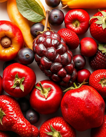Fruits and vegetables on the white background. Healthy eating concept.の写真素材