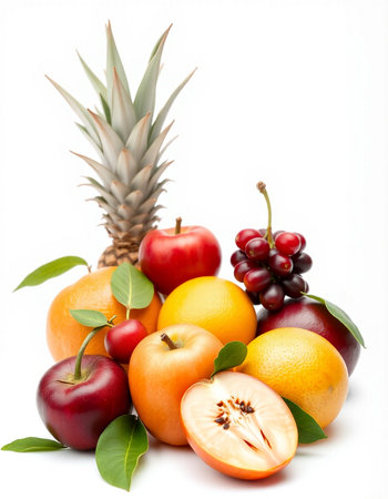 Fruits isolated on white background. Healthy eating concept. Fresh fruits.の写真素材