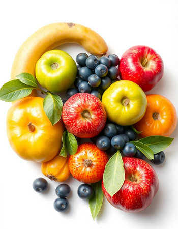 Fruits and vegetables isolated on white background. Healthy food concept.の写真素材