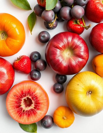 Fruits and vegetables on a white background. Healthy food concept.