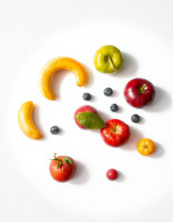 Fruits and vegetables on a white background. Healthy food concept.の写真素材