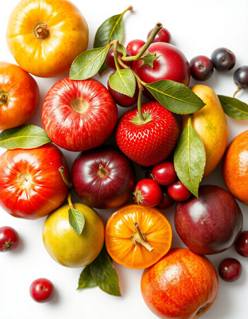 Fruits and berries background. Healthy food concept. Top view.