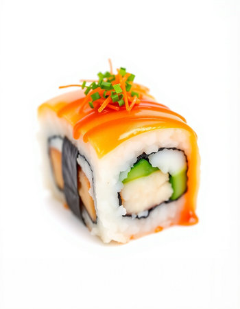 Sushi roll isolated on white background. Japanese food restaurant menu.の写真素材