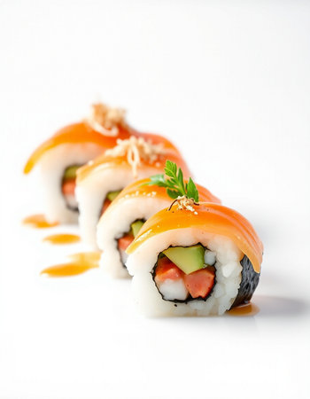 Sushi roll with salmon, avocado, cucumber and cream cheeseの写真素材