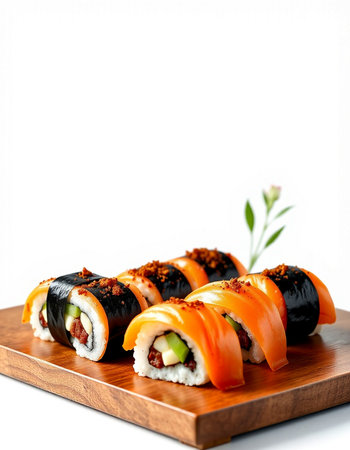 Sushi roll with salmon, avocado, cucumber and cream cheeseの写真素材