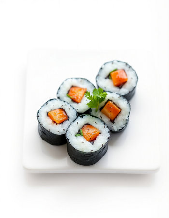 Japanese Cuisine - Sushi Roll with Carrot and Raw Fish inside. Nori outsideの写真素材