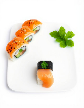Sushi roll with salmon, avocado, cream cheese and cucumberの写真素材