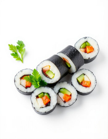 Sushi roll with salmon, cucumber and cream cheese isolated on white backgroundの写真素材