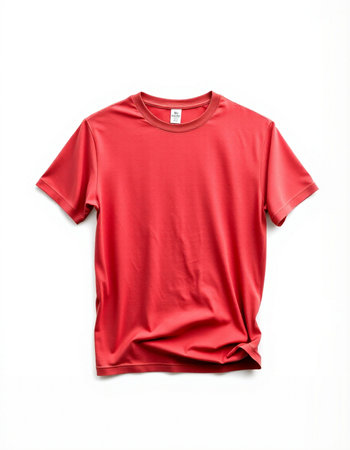 Red t-shirt on white background. Clipping path included.の写真素材