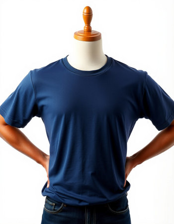 Mannequin wearing blue t-shirt and jeans on white backgroundの写真素材