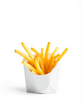 French fries in paper box isolated on white background with clipping path.