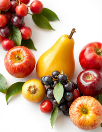 Fruits on a white background, close-up, selective focus