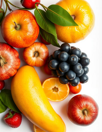 Fruits and vegetables isolated on white background. Healthy food concept.の写真素材