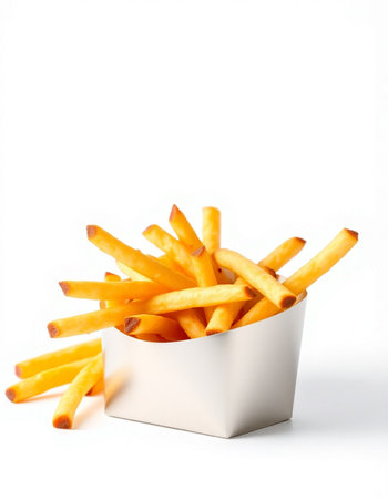 French fries in white box isolated on white background with clipping path.
