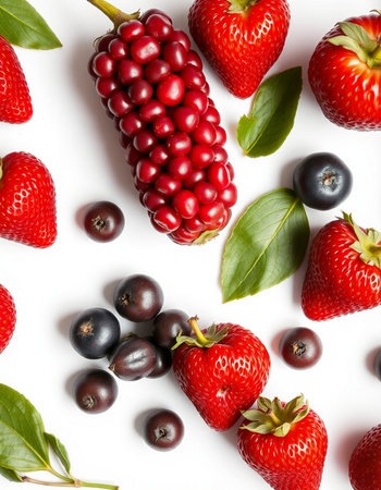 Strawberry, blueberry, blackberry and raspberry on white background