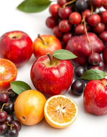 Fruits and berries on a white background. Close-up.の写真素材